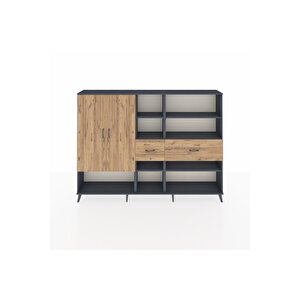 Arges Dolap 10 Raflı 2 Çekmeceli 2 Kapaklı 220x30x163 Antrasit-çam