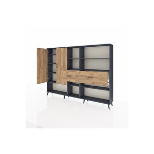 Arges Dolap 10 Raflı 2 Çekmeceli 2 Kapaklı 220x30x163 Antrasit-çam