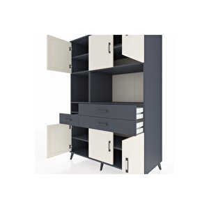 Kronos Dolap 9 Raflı 3 Çekmeceli 6 Kapaklı 132x59x195 Antrasit-aytaşı/antrasit