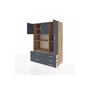 Kronos Dolap 7 Raflı 5 Çekmeceli 3 Kapaklı 132x59x195 Çam-antrasit/antrasit