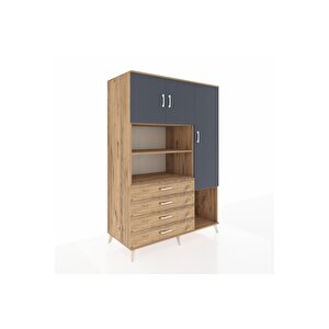 Kronos Dolap 8 Raflı 4 Çekmeceli 3 Kapaklı 132x59x195 Çam-antrasit/çam