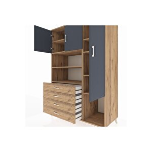 Kronos Dolap 8 Raflı 4 Çekmeceli 3 Kapaklı 132x59x195 Çam-antrasit/çam