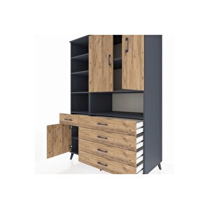 Kronos Dolap 8 Raflı 5 Çekmeceli 3 Kapaklı 132x59x195 Antrasit-çam/çam