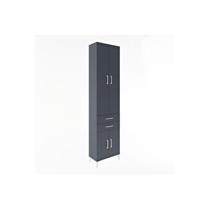 Arges Dolap 5 Raflı 2 Çekmeceli 4 Kapaklı 60x30x243 Antrasit-antrasit
