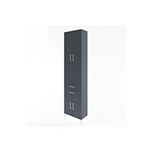 Arges Dolap 5 Raflı 2 Çekmeceli 4 Kapaklı 60x30x243 Antrasit-antrasit
