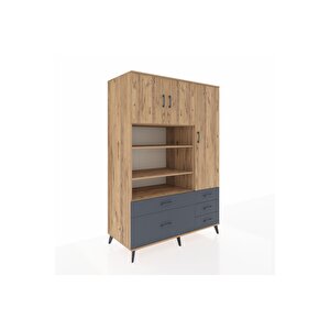 Kronos Dolap 9 Raflı 5 Çekmeceli 3 Kapaklı 132x59x195 Çam-çam/antrasit