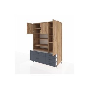 Kronos Dolap 9 Raflı 5 Çekmeceli 3 Kapaklı 132x59x195 Çam-çam/antrasit