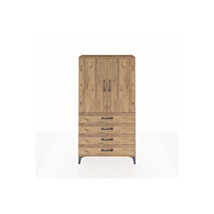 Arges Dolap Tek Raflı 4 Çekmeceli Tek Askılı 88x30x163 Çam-çam