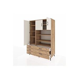 Kronos Dolap 9 Raflı 5 Çekmeceli 3 Kapaklı 132x59x195 Çam-aytaşı/çam