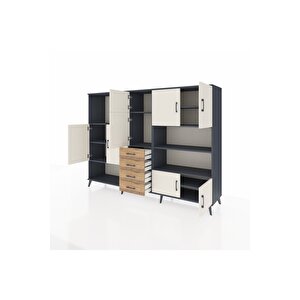 Hyperion Dolap 9 Raflı 4 Çekmeceli 8 Kapaklı 220x44x163 Antrasit-aytaşı/çam