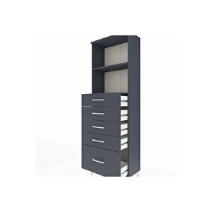 Arges Dolap 2 Raflı 5 Çekmeceli 60x30x182 Antrasit-antrasit