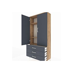 Arges Dolap 3 Raflı 3 Çekmeceli 2 Kapaklı 88x30x182 Çam-antrasit