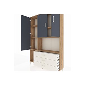 Arges Dolap 6 Raflı 3 Çekmeceli 3 Kapaklı 132x30x195 Çam-antrasit/aytaşı