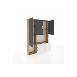 Arges Dolap 6 Raflı 3 Çekmeceli 3 Kapaklı 132x30x195 Çam-antrasit/aytaşı