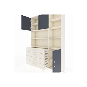 Arges Dolap 9 Raflı 4 Çekmeceli 3 Kapaklı 132x30x195 Aytaşı-antrasit/aytaşı