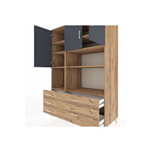 Kronos Dolap 8 Raflı 5 Çekmeceli 3 Kapaklı 132x59x195 Çam-antrasit/çam