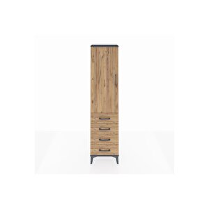 Arges Dolap Tek Raflı 4 Çekmeceli Tek Askılı 44x30x182 Antrasit-çam