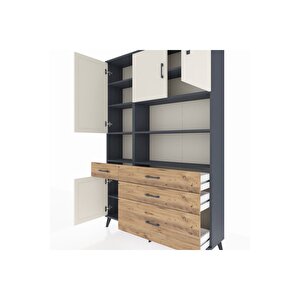 Arges Dolap 9 Raflı 4 Çekmeceli 4 Kapaklı 132x30x195 Antrasit-aytaşı/çam