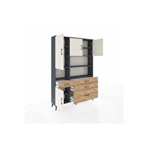 Arges Dolap 9 Raflı 4 Çekmeceli 4 Kapaklı 132x30x195 Antrasit-aytaşı/çam