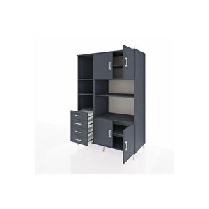 Kronos Dolap 8 Raflı 4 Çekmeceli 4 Kapaklı 132x59x195 Antrasit-antrasit/antrasit