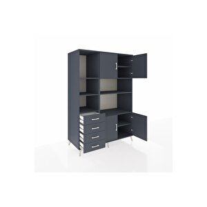Kronos Dolap 8 Raflı 4 Çekmeceli 4 Kapaklı 132x59x195 Antrasit-antrasit/antrasit