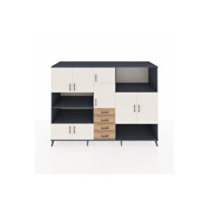 Kronos Dolap 10 Raflı 4 Çekmeceli 8 Kapaklı 220x59x163 Antrasit-aytaşı/çam