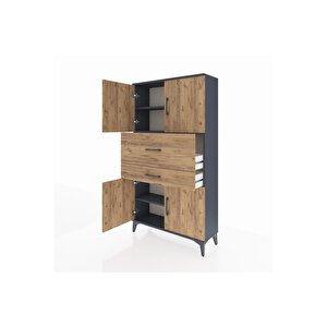 Arges Dolap 3 Raflı 2 Çekmeceli 4 Kapaklı 88x30x163 Antrasit-çam