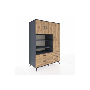 Kronos Dolap 9 Raflı 5 Çekmeceli 3 Kapaklı 132x59x195 Antrasit-çam/çam