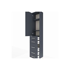 Arges Dolap 3 Raflı 5 Çekmeceli Tek Kapaklı 44x30x221 Antrasit-antrasit