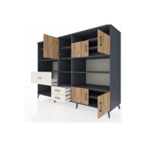 Kronos Dolap 13 Raflı 3 Çekmeceli 5 Kapaklı 220x59x163 Antrasit-çam/aytaşı