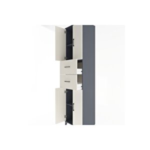 Hyperion Dolap 3 Raflı 2 Çekmeceli 4 Kapaklı 60x44x243 Antrasit-aytaşı