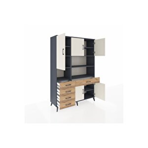 Hyperion Dolap 9 Raflı 5 Çekmeceli 5 Kapaklı 132x44x195 Antrasit-aytaşı/çam