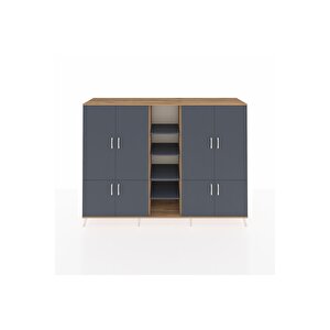 Hyperion Dolap 14 Raflı 8 Kapaklı 220x44x163 Çam-antrasit