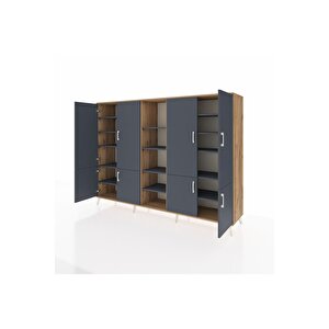 Hyperion Dolap 14 Raflı 8 Kapaklı 220x44x163 Çam-antrasit