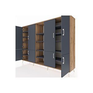 Hyperion Dolap 14 Raflı 8 Kapaklı 220x44x163 Çam-antrasit