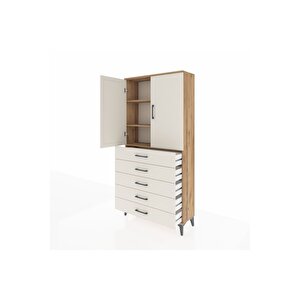 Arges Dolap 3 Raflı 5 Çekmeceli 2 Kapaklı 88x30x182 Çam-aytaşı
