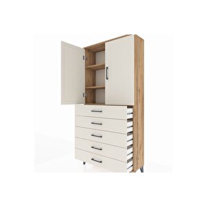 Arges Dolap 3 Raflı 5 Çekmeceli 2 Kapaklı 88x30x182 Çam-aytaşı