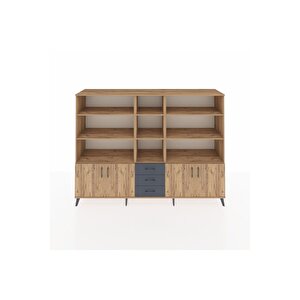 Hyperion Dolap 11 Raflı 3 Çekmeceli 4 Kapaklı 220x44x163 Çam-çam/antrasit
