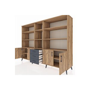 Hyperion Dolap 11 Raflı 3 Çekmeceli 4 Kapaklı 220x44x163 Çam-çam/antrasit