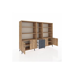 Hyperion Dolap 11 Raflı 3 Çekmeceli 4 Kapaklı 220x44x163 Çam-çam/antrasit