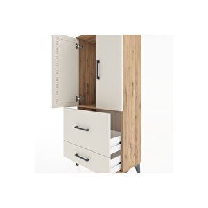 Hyperion Dolap Tek Raflı 2 Çekmeceli 2 Kapaklı 60x44x134 Çam-aytaşı