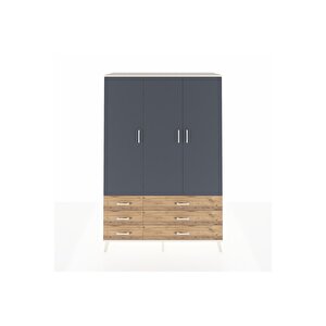 Hyperion Dolap 5 Raflı 6 Çekmeceli Tek Askılı 132x44x195 Aytaşı-antrasit/çam