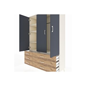 Hyperion Dolap 5 Raflı 6 Çekmeceli Tek Askılı 132x44x195 Aytaşı-antrasit/çam