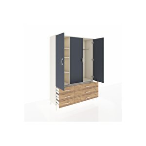 Hyperion Dolap 5 Raflı 6 Çekmeceli Tek Askılı 132x44x195 Aytaşı-antrasit/çam