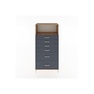 Hyperion Dolap Tek Raflı 6 Çekmeceli 88x44x182 Çam-antrasit