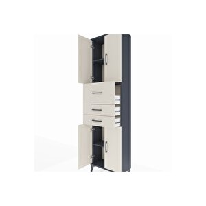 Arges Dolap 3 Raflı 3 Çekmeceli 4 Kapaklı 60x30x221 Antrasit-aytaşı