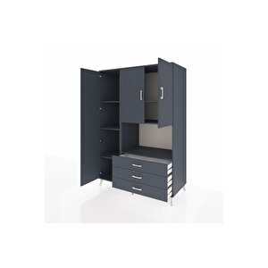 Kronos Dolap 6 Raflı 3 Çekmeceli 3 Kapaklı 132x59x195 Antrasit-antrasit/antrasit