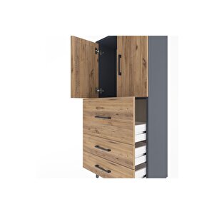 Arges Dolap Tek Raflı 3 Çekmeceli 2 Kapaklı 60x30x134 Antrasit-çam