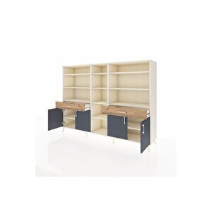 Hyperion Dolap 12 Raflı 2 Çekmeceli 4 Kapaklı 220x44x163 Aytaşı-antrasit/çam