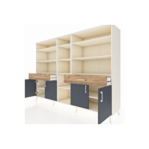 Hyperion Dolap 12 Raflı 2 Çekmeceli 4 Kapaklı 220x44x163 Aytaşı-antrasit/çam